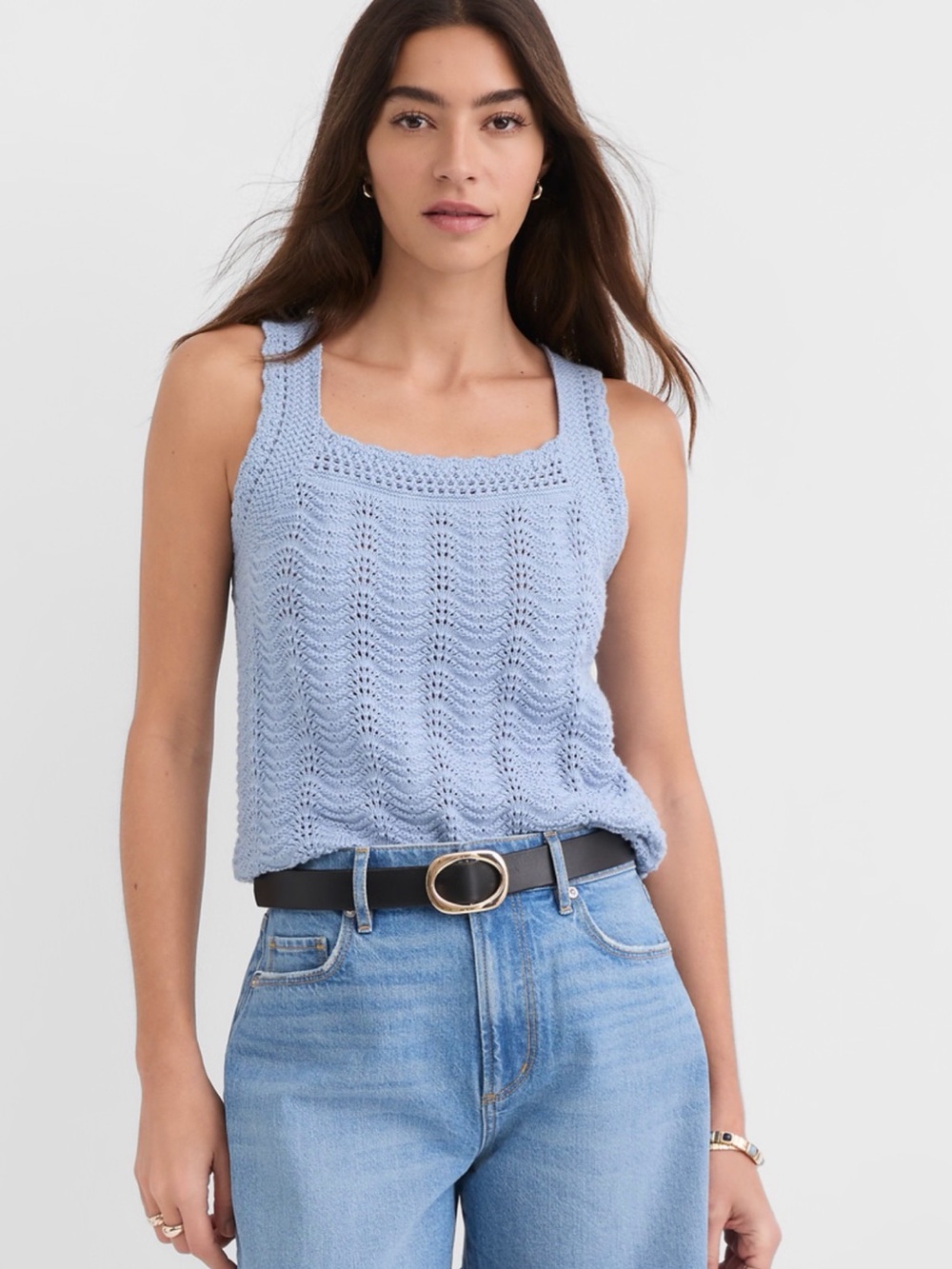 LOFT Light Blue Knit Square-Neck Tank Top